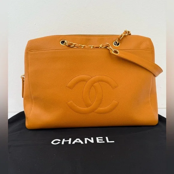 Authentic Chanel Orange Timeless Caviar Dome Zip Tote Shoulder Bag - Picture 4 of 16